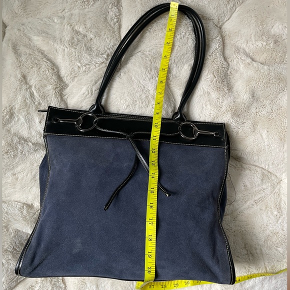 Franklin Covey Blue Suede Leather Shoulder Equestrian Bag Purse - Picture 10 of 13